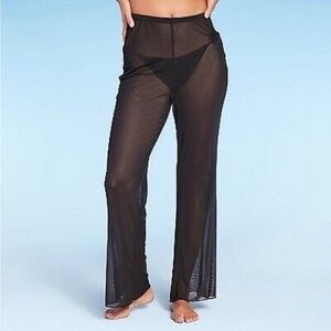 NWT Women's Mesh Cover Up High Waist Flare Pants - Wild Fable Black (Size-M)